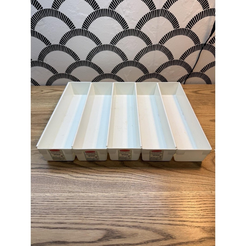 VTG Rubbermaid Drawer Organizer Set‎ 5 White 2912 Plastic Bins Containers 12x3x2